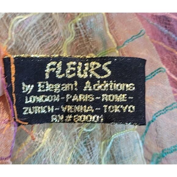 VTG Fleurs Natural Silk Fringe Scarf Wrap Shawl Sheer Lightweight Multicolor EUC - Picture 3 of 4